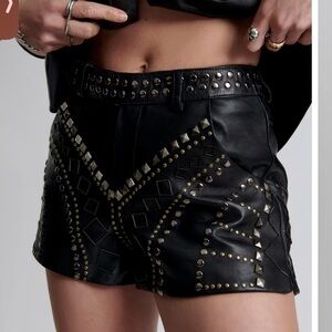 One Teaspoon Leather Diamond Reflection Shorts